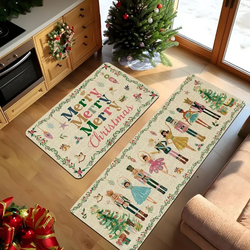 VIKAMA Christmas Nutcracker Kitchen Runner Rug Non Slip Waterproof Farmhouse Holiday Decor Long Floor Mat Home Decor