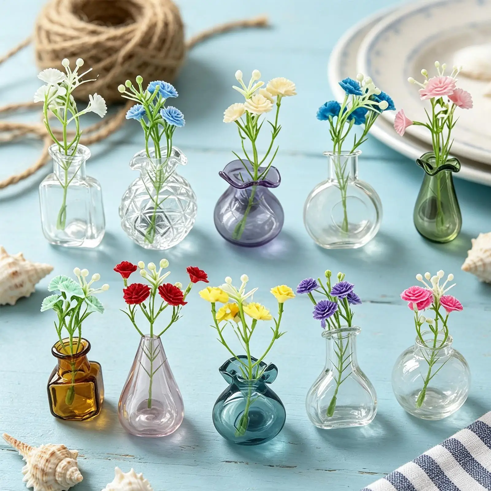 10er-Pack Mini-Vasen Kühlschrankmagnete Keramik-Glas Blumenvasen Magnetische Kühlschrank-Blumenhalter für Küche und Büro Dekoration