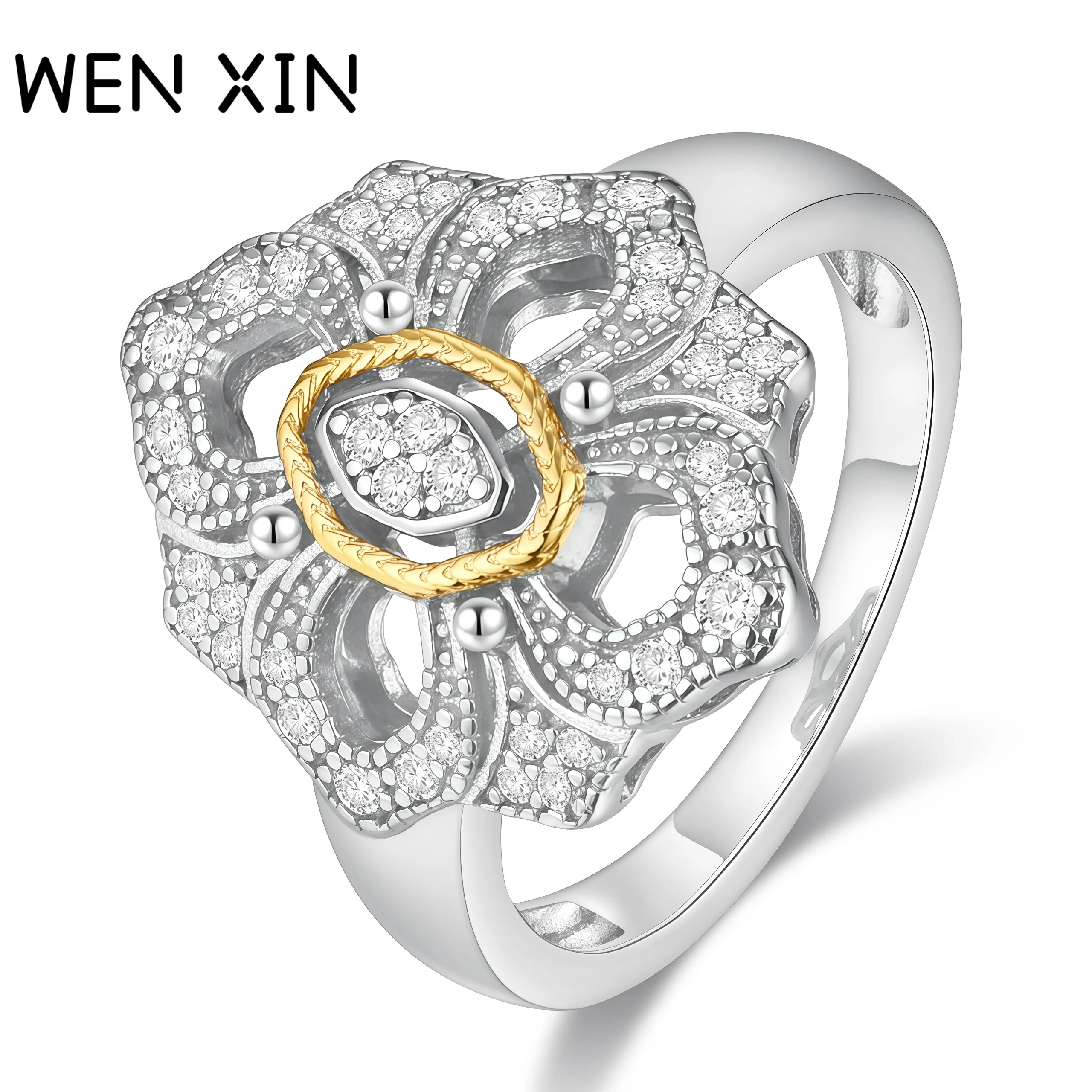 

WENXIN Luxury Vintage Diamond Ring 925 Sterling Silver Rings For Women Lab Grown High Carbon Diamond Ring Fine Jewelry