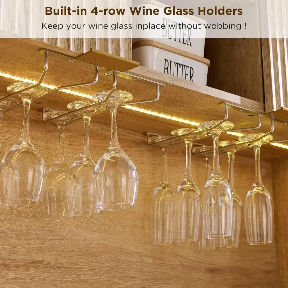 72 Inch High Bar Cabinet with Storage, Modern Wood Coffee Bar Cabinet with LED Lights and Storage Racks