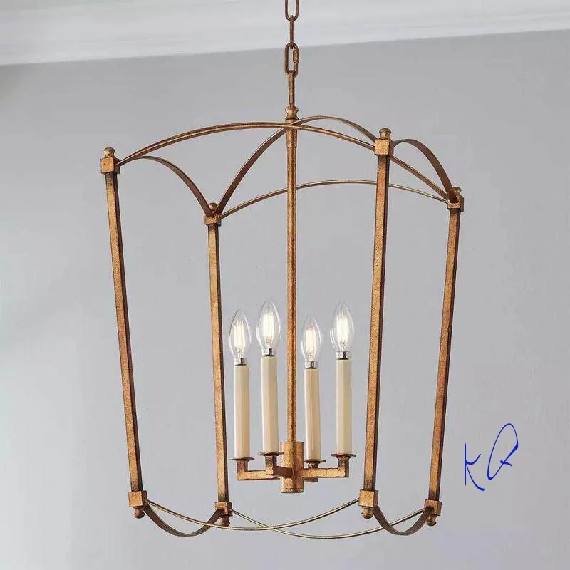American retro villa restaurant Shimadai entrance corridor hand-pasted gold foil lantern chandelier