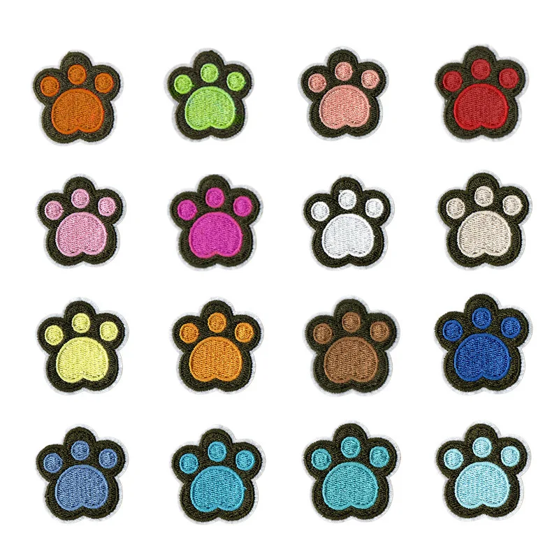 Colored Cat Paw Print Embroidery Iron on Patches for Children Clothing DIY Small Canine Footprint Appliques with Thermo Adhesive