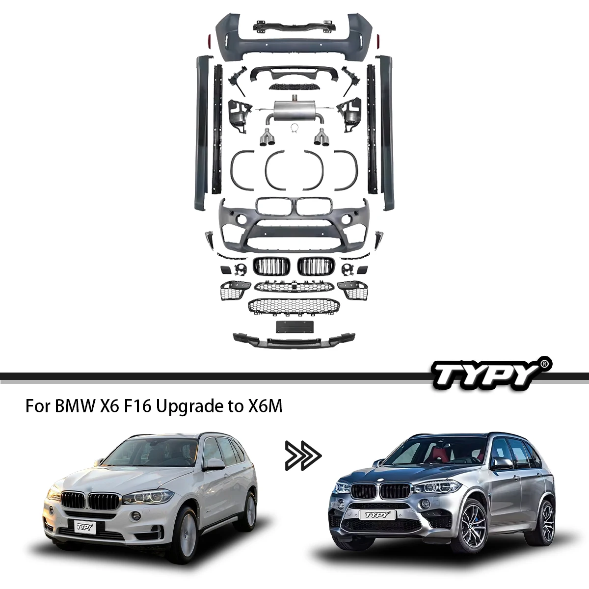 

Набор кузовов TYPY для BMW X6 F16, модифицированные КОМПЛЕКТЫ КУЗОВОВ X6M, передние и задние бамперы, дизайн 1:1, автомобильные аксессуары