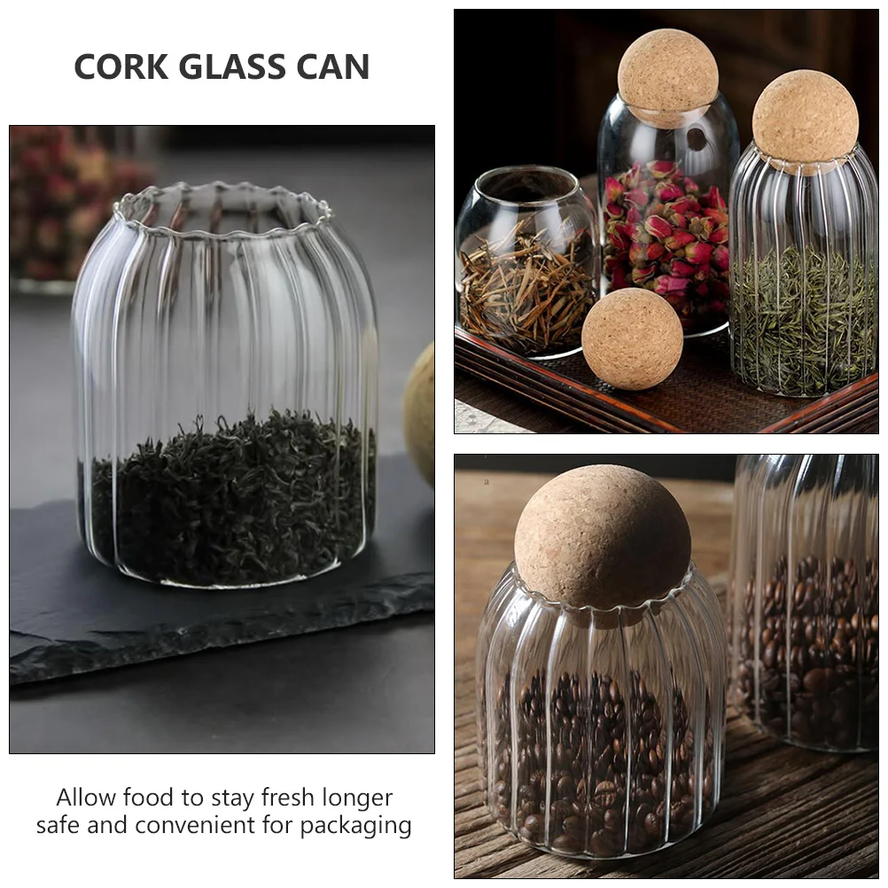 

Glass Tea Can Borosilicate Heat-Resistant Cork Lid Dry Food Storage Jar Coffee Honey Candy Container Household Creative Storage
