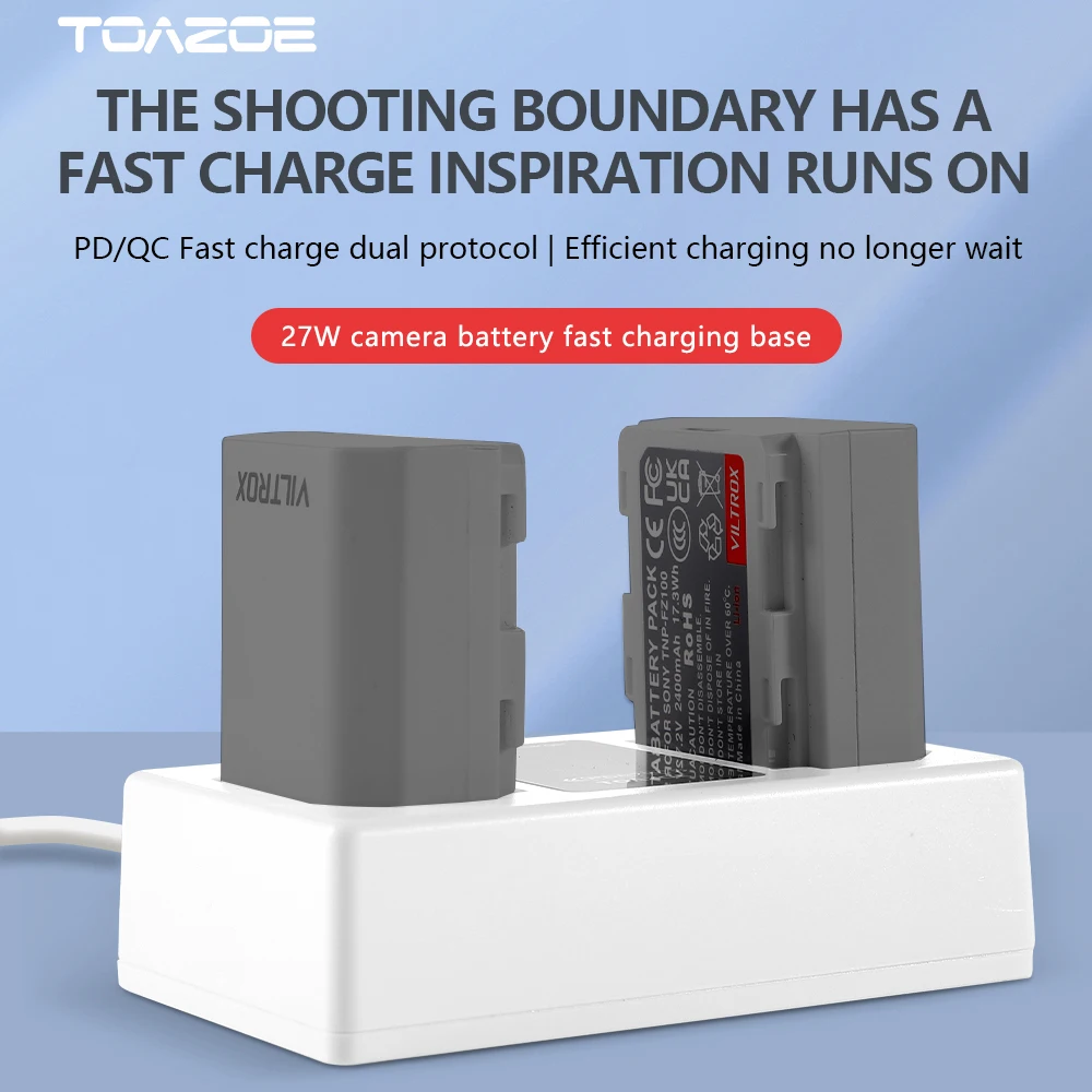 

PD 27W NP-FZ100 NPFZ100 Battery 2 Slot Quick Charger for Sony Camera Alpha A7R3 A6600 A6700 A7M3 ARR4 A7R4 A7R5 A7III ZV-E1 FX30