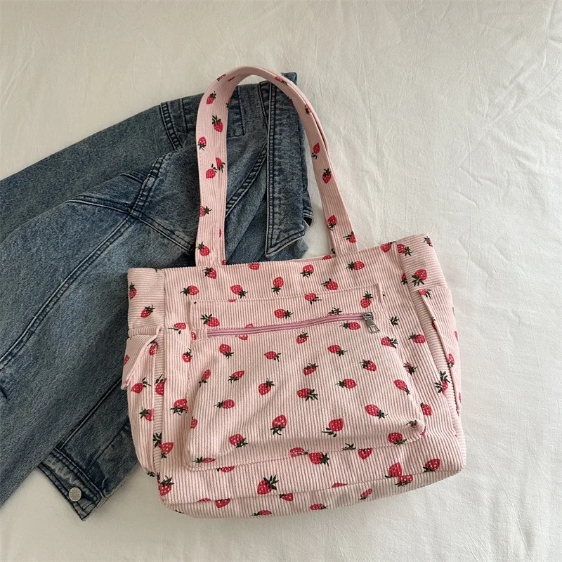 Shoulder Bag Large Capacity For Travel Corduroy Handbag Versatile Shoulder Handbag Women Tote Bag Commute Notebook Schoolbag New