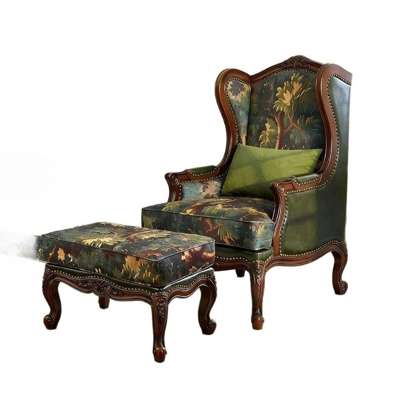 American retro style, fabric sofa chair, household solid wood tiger chair, living room single sofa