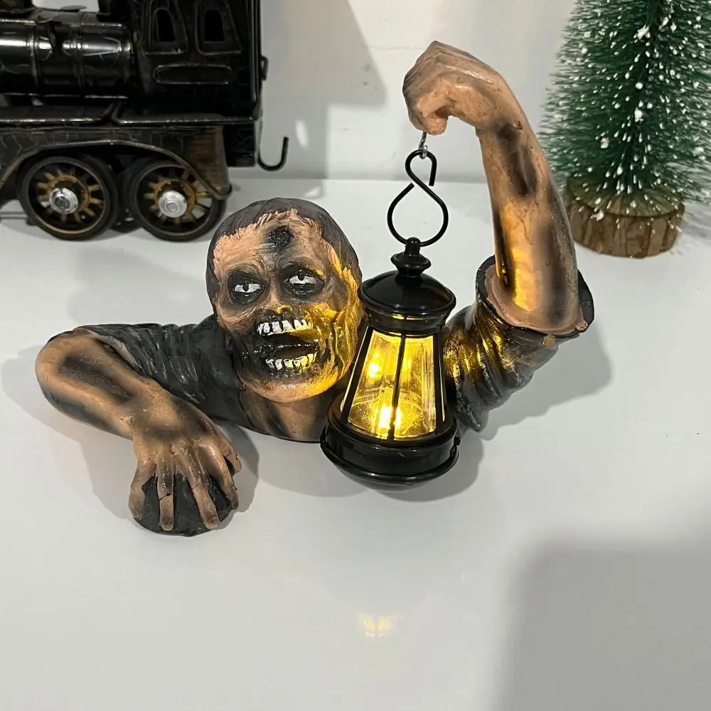 

Ghost Festival Halloween Crafts Ornament Zombie Carrying Lamp Resin Festival Scary Sculpture DIY Garden Haunted House Decor Lamp