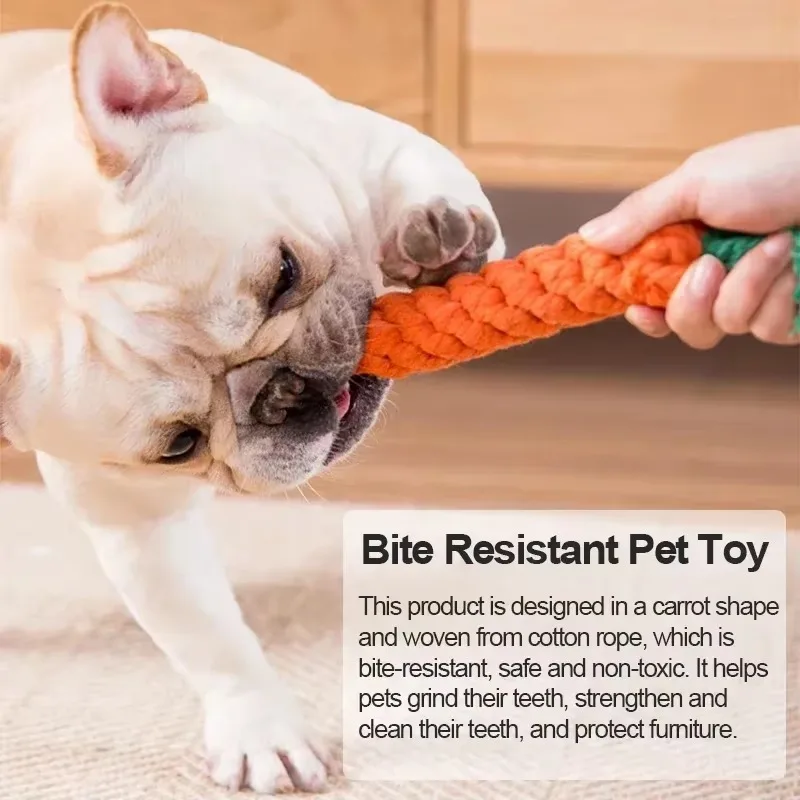 1p Carrot Dog Bite Rope Pet Dog Toys Cartoon Dog Chew Toys Durable Braided Bite Resistant Puppy Molar Cleaning Teeth Cotton Rope