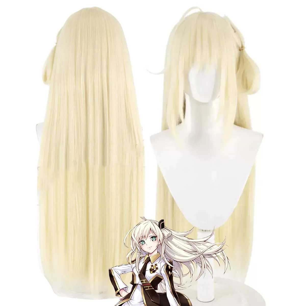 Women Anime Yu‑Gi‑Oh! Sky Striker Ace Raye Cosplay Wig 80cm Cream Blonde Long Straight Heat Resistant Synthetic Hair For Party C