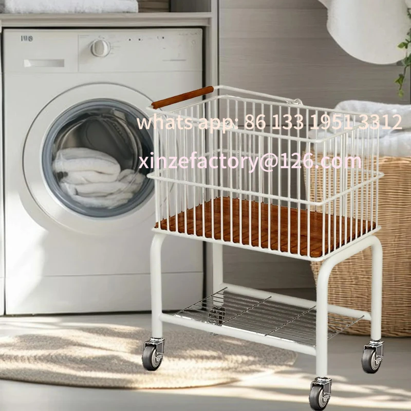

Customizable 2 In 1 Mobile Laundry Basket Laundry Basket Cart Laundry Basket Bathroom Double-Layer Clothes Storage