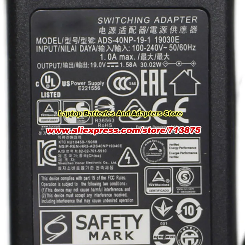 Genuine ADS-40NP-19-1 19030E 30W Charger 19V 1.58A AC Adapter for Hp 23ER  22EP DISPLAY 24F MONITOR Power Supply with 5.5x2.5mm