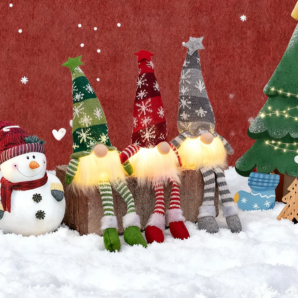 

Christmas Faceless Doll Gnome Ornaments LED Light Plush Knitting Crafts Tree Pendant Christmas Decorations for Home Kids Gift