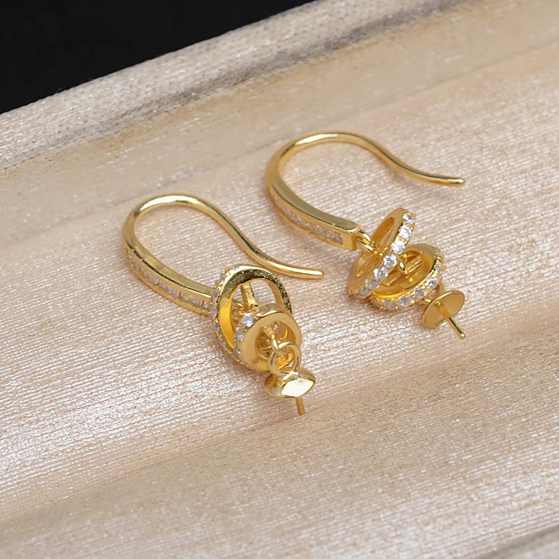 S925 Sterling Silver Drop Earrings Base Findings Mountings Jewelry Mounts Fittings Accessories for 8-12mm Pearls 3 pairs/lot