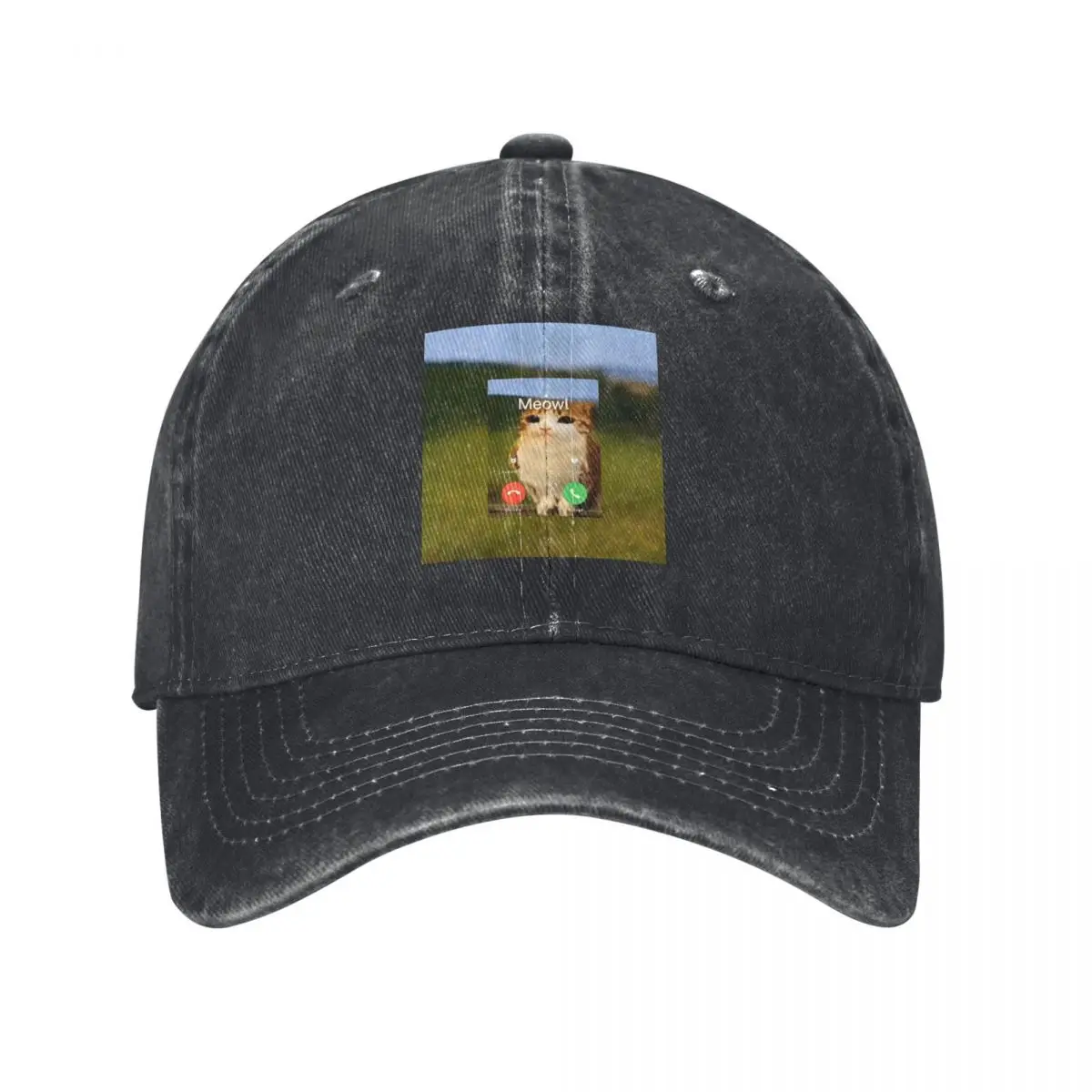 Meowl Is Calling Phone Call Meme Brainrot Funny Cat Owl Baseball Caps Fashion Denim Hats Outdoor Streetwear Baseball Cowboy Hat