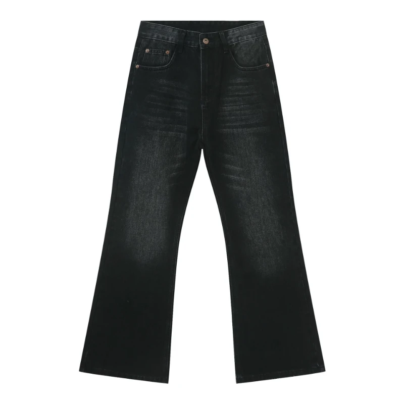 Denim-Hose Bootcut-Jeans für Herren Hochgeschnittene Gerade Hose Y2k Streetwear Arbeits-Freizeithose Locker Sitzend Vintage Gewaschen Distressed Frühling