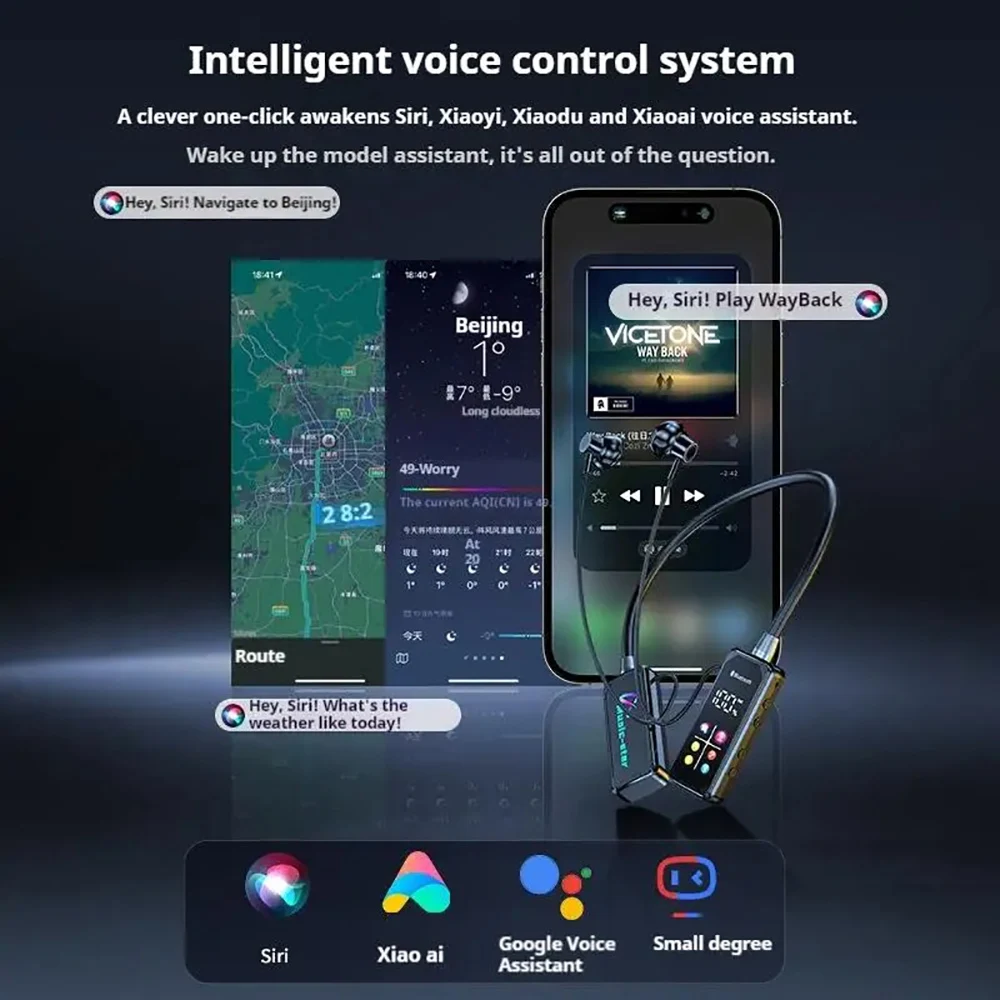 Auricolari Bluetooth 5.4 Cuffie wireless Display a LED Cuffie con archetto da collo Auricolari stereo HiFi Supporto Auricolare Monitor Riproduzione TF
