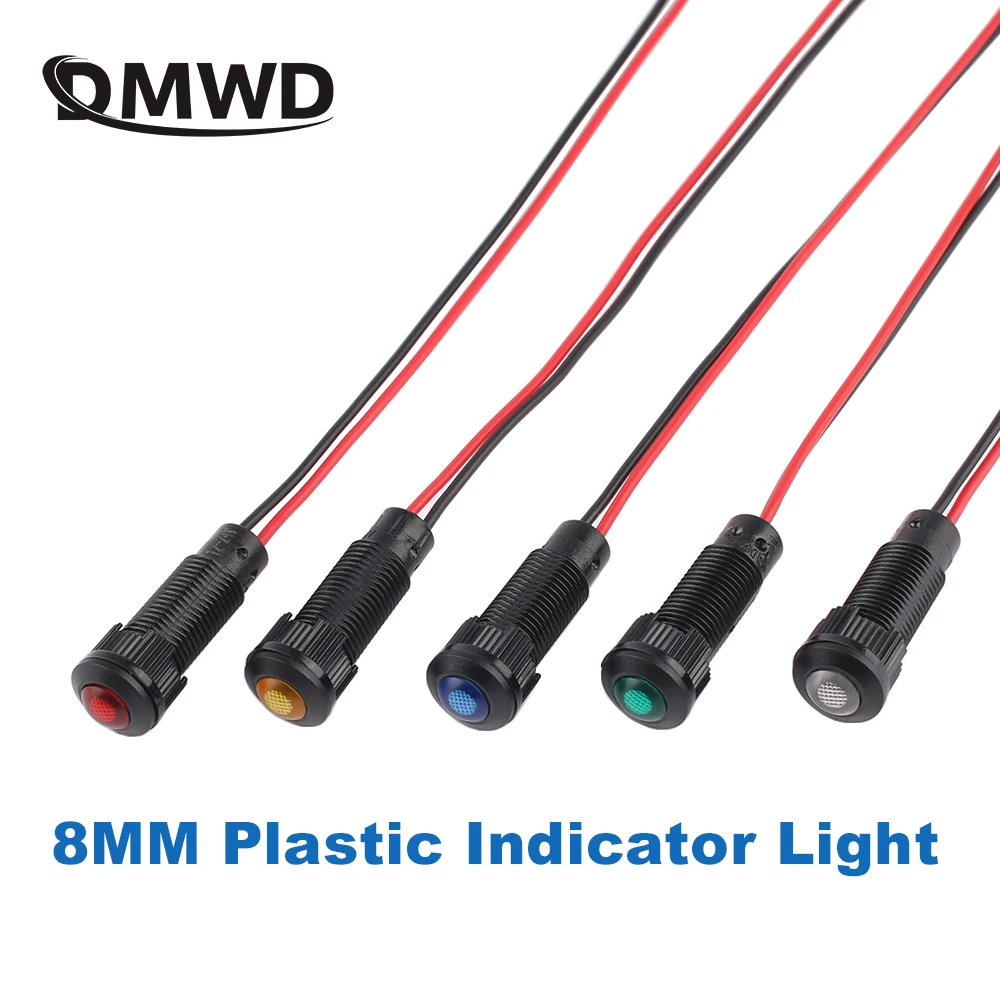 Interrupteur de Signal lumineux LED en plastique, 8mm, 3-6V, 12-24V, 110-220V, rouge, jaune, bleu, vert, blanc