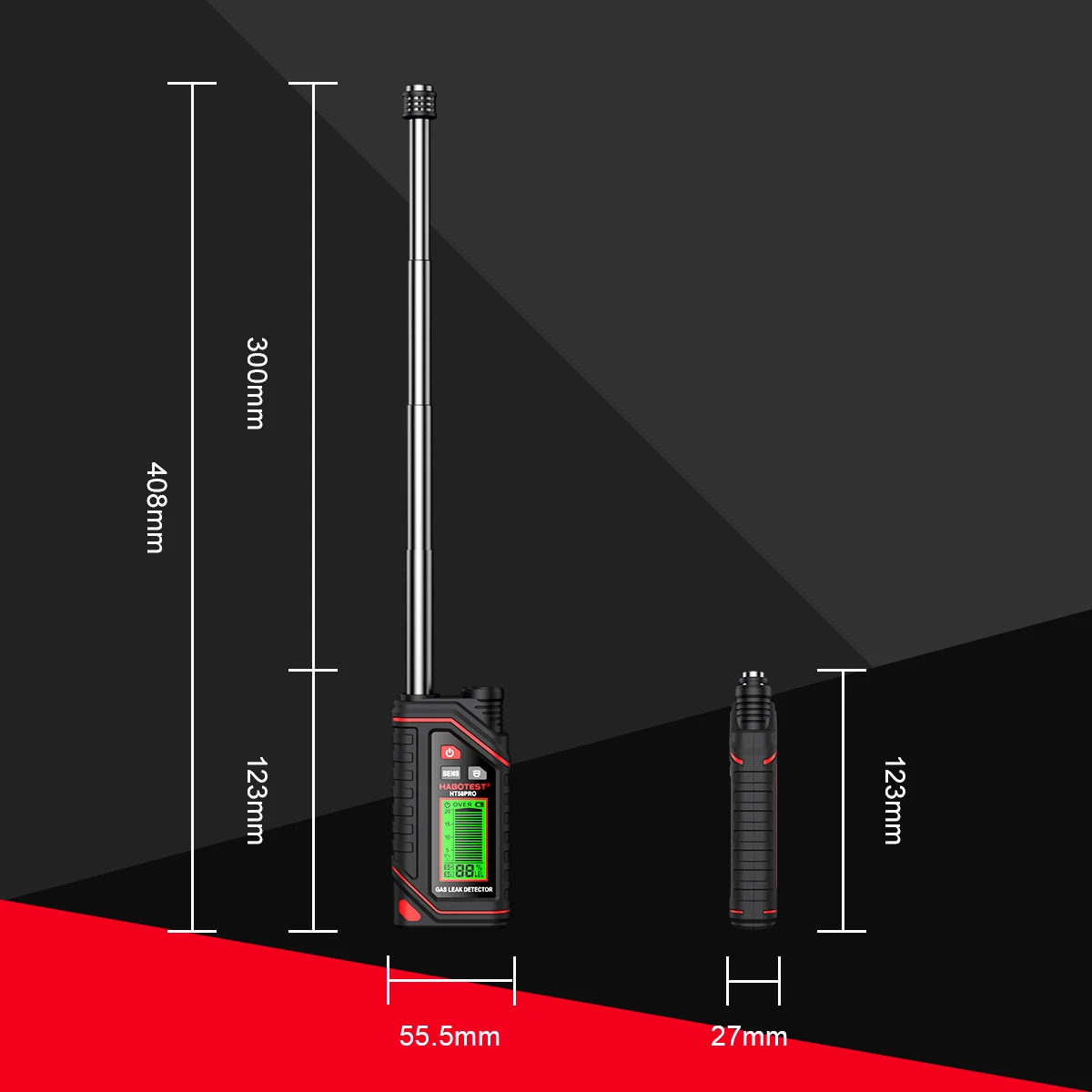 Portable 0-9999ppm Combustible Gas Detector withSound and Light Alarm Rechargeable Combustible Gas Leak Tester HABOTEST HT58Pro