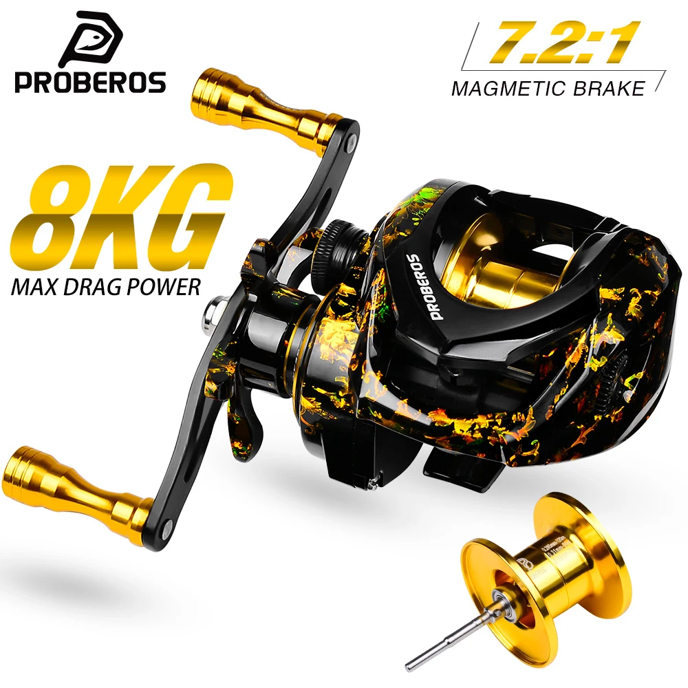 Proberos Baitcaster Reels, 7.2:1 Gear Ratio With 17Lb Max Drag, 3+1 Stainless Steel Bearing, Baitcasting Reels for Pike and Bass