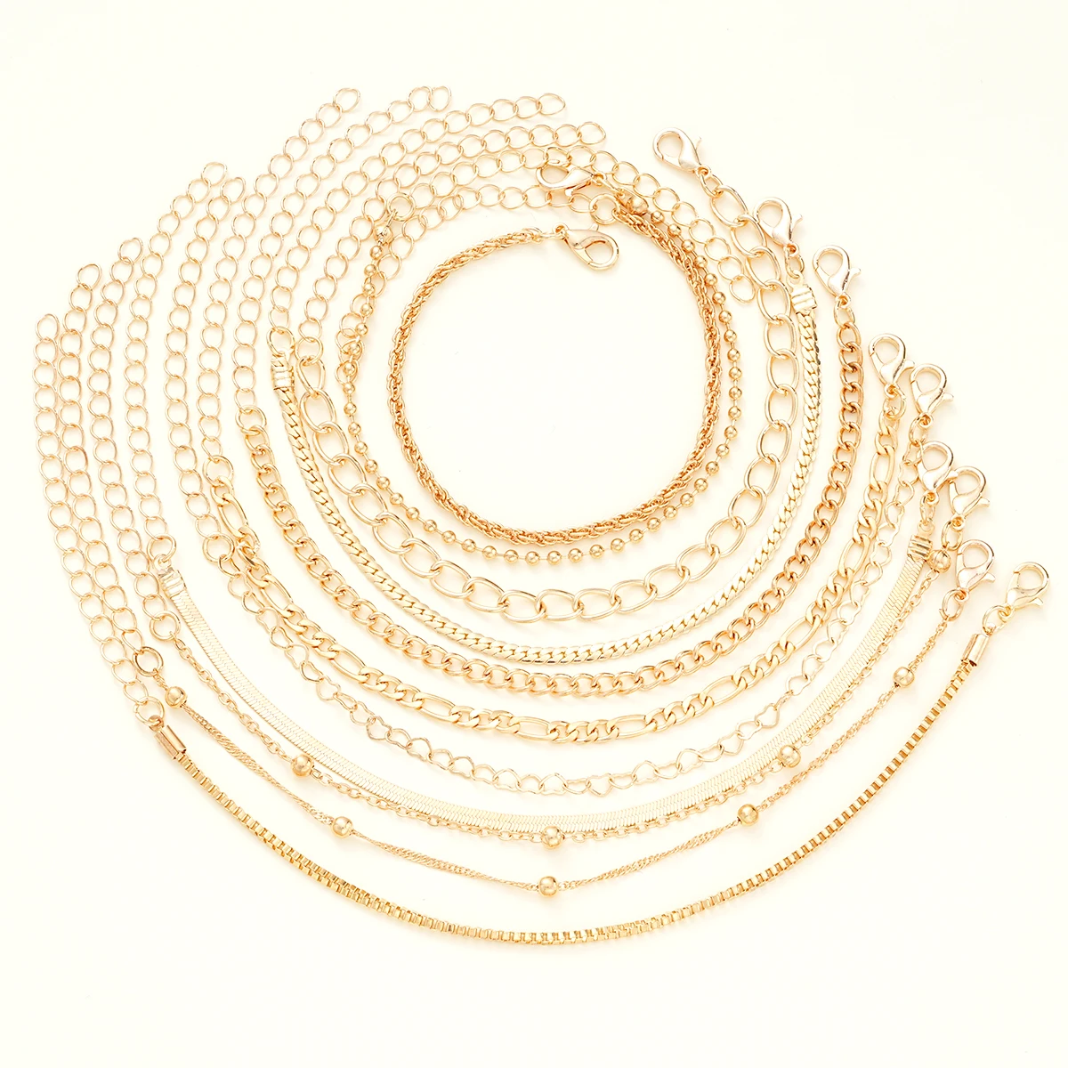 11 Pcs Simple Punk Gold Color Bracelet Set Heart Twist Cuban Chain Bracelet for Women Trendy Jewelry Gift Wholesale Dropshipping