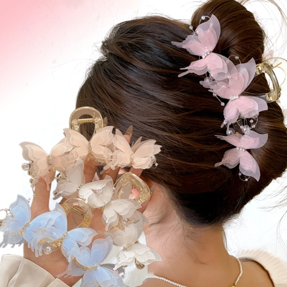 Dopamine Fairy-Style Oversized Butterfly Hair Clip, Large Shark Clip for Adults, Hairpin for the Back of the Head, Half-Tied Hair Accessory, Elegant Claw Clip for Shopping and Daily Casual Wear