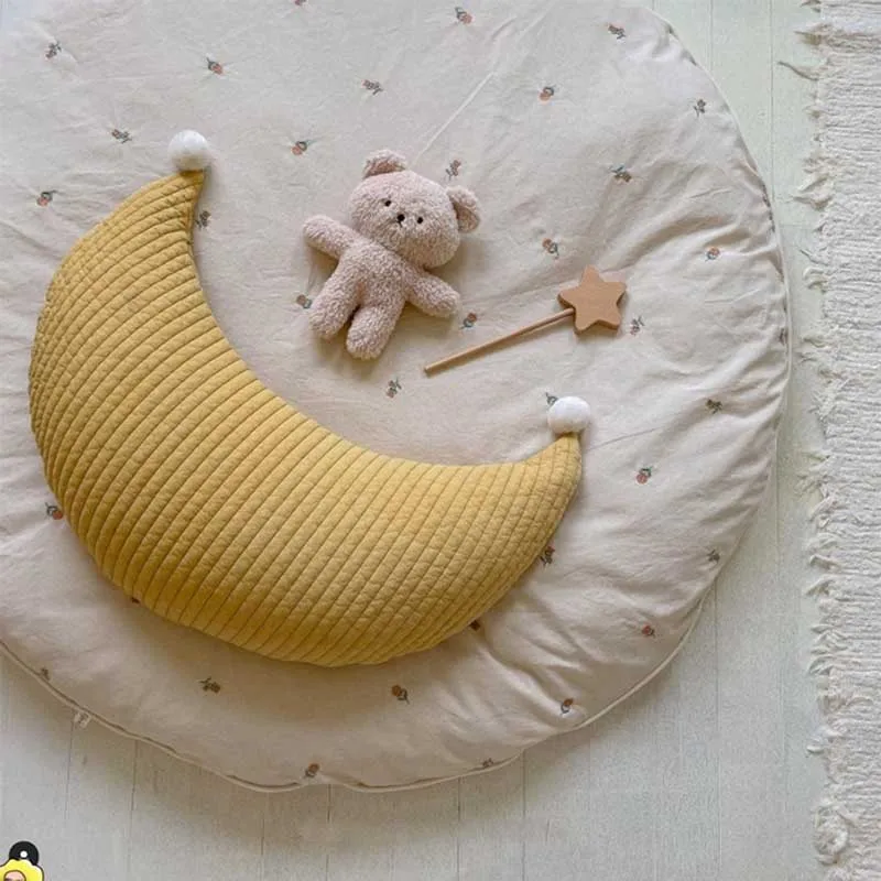 Ins Cute Baby Pillow for NewbornSoild Color Moon Pillow Decorative Cotton Cushion Kids Children Crib Bed Pillows Infant