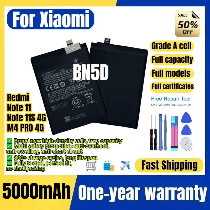 BN5D for Xiaomi Redmi Note 11/Note 11S 4G/M4 PRO 4G Phone Battery 0 Cycle High Capacity Battery Replacement Bateria  with Tools