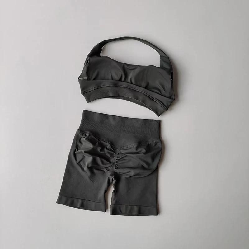 Sexy cuello Halter parte de atrás bonita cintura alta melocotón deportes sujetadores pantalones cortos traje Pilates reunión Yoga chaleco entrenamiento Fitness conjuntos de sujetador