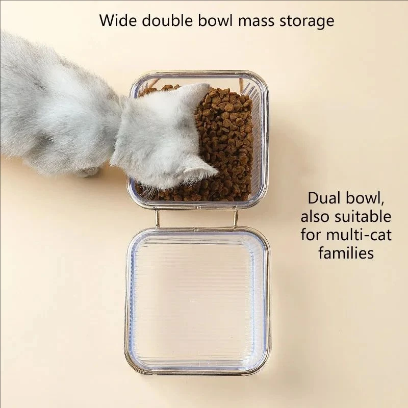 Pet Double Bowl Transparent High Foot Cat Bowl Drink water Cat Food With Golden Stand Raised Water Feeder Dog Bowl Pet Supplies