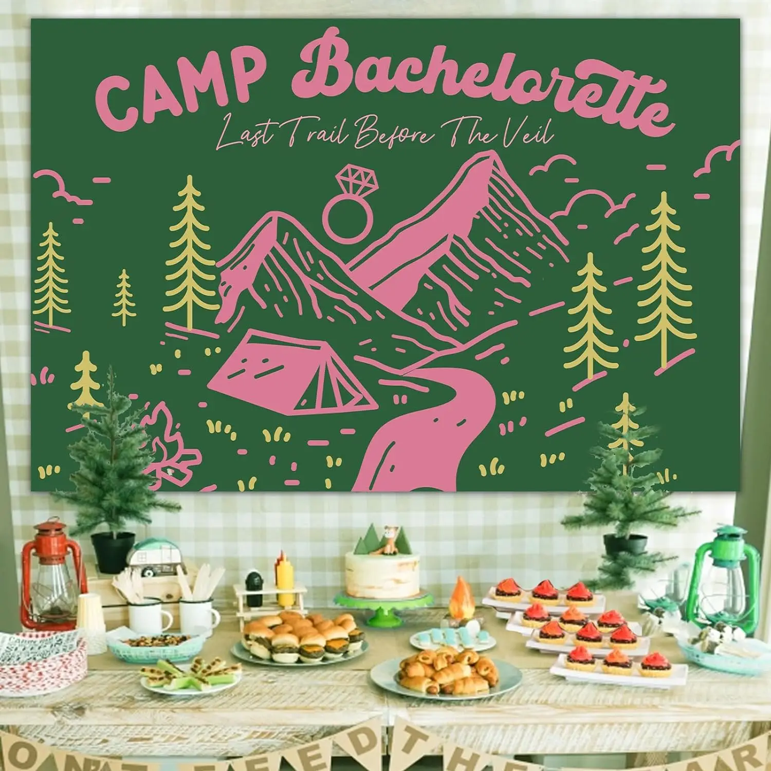 Camp Bachelorette Party Decor Backdrop Last Trail Before The Veil Banner Hiking Camp Party Supplies for Bridal Shower Bunting