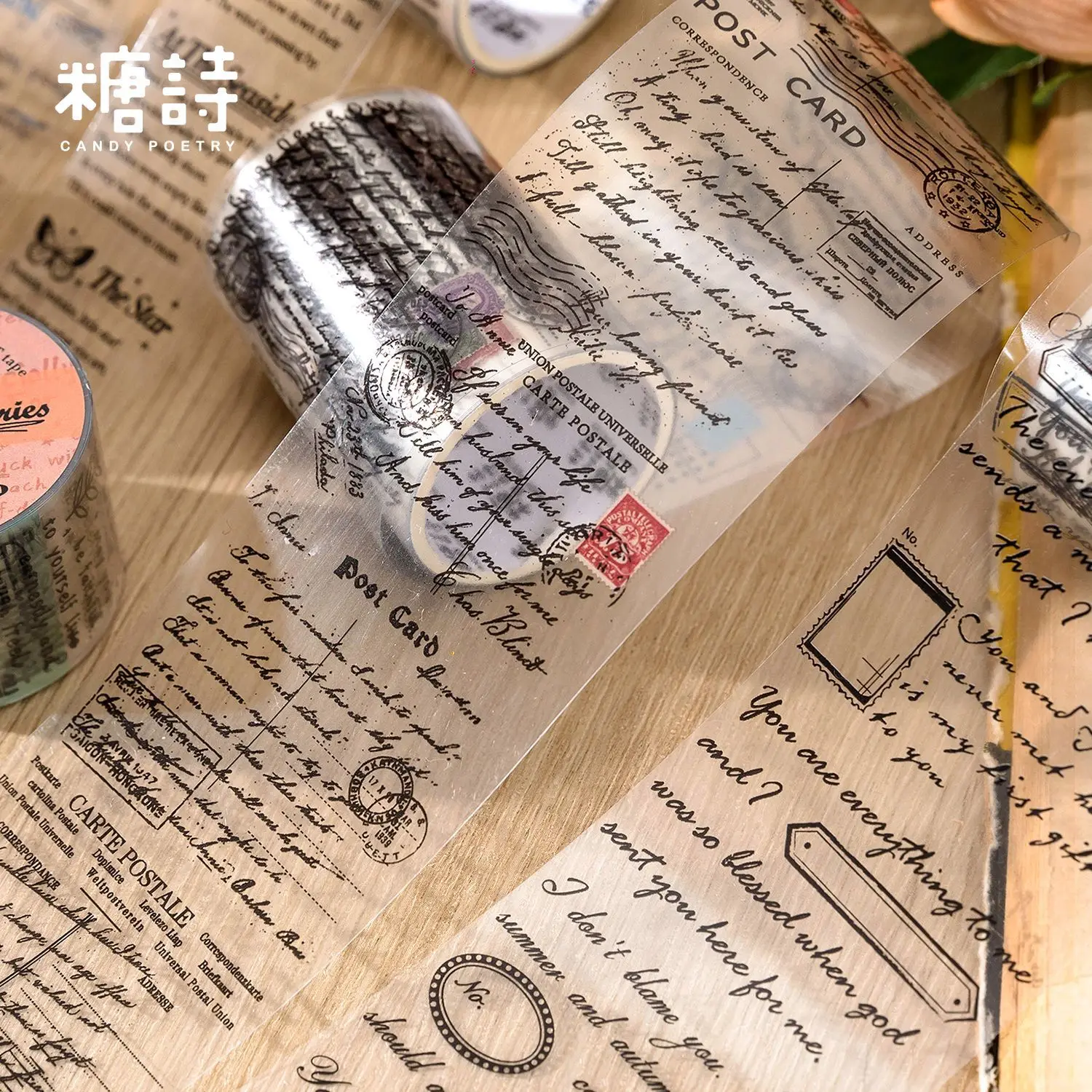 Retro English Phrase Washi Tape Stickers PET Junk Journal Ephemera Poem Letter Masking Tape Stickers Album Scrapbooking Material