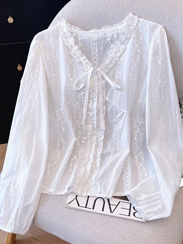 

Женский топ из чистого хлопка с вышивкой Faion Bubble Sve, топ с деревянными ушками, новый осенний топ для похудения, закрывающий живот