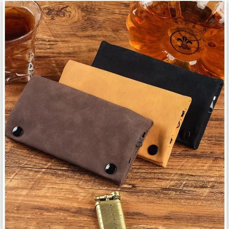 Estuche de cuero para tabaco hecho a mano, bolsa de almacenamiento plegable, utensilios multifuncionales para fumar para hombres