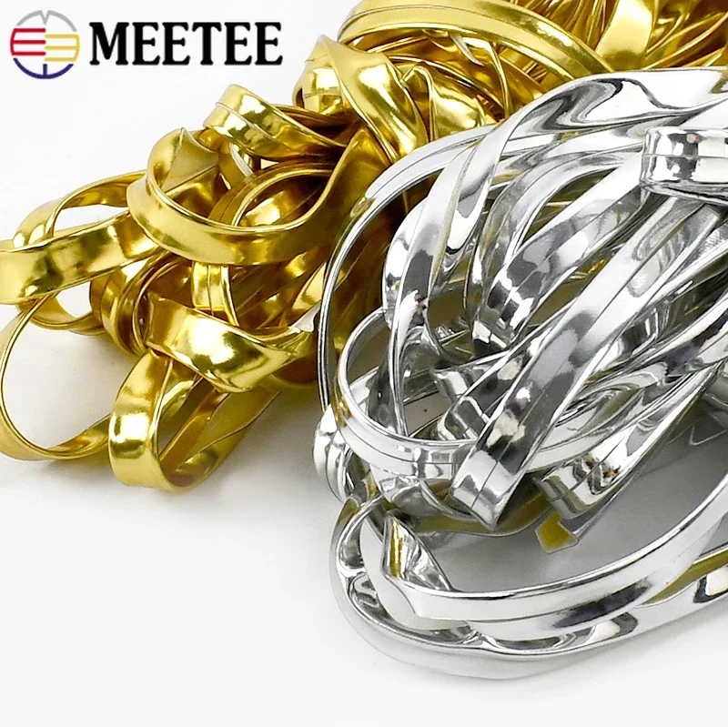 10/20Meters Meetee Gold Silver Ribbon PU Leather Cord Rope 5-10mm Width DIY Handmade Hair Garment Crafts Jewelry Accessories