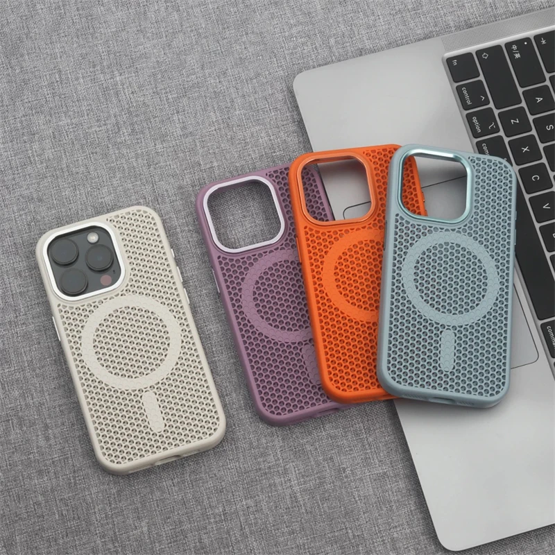 

Matte Honeycomb Grid Heat Dissipation MagSafe Phone Case For iPhone 16 15 14 13 12 11 Pro Max Wireless Charging Shockproof Cover