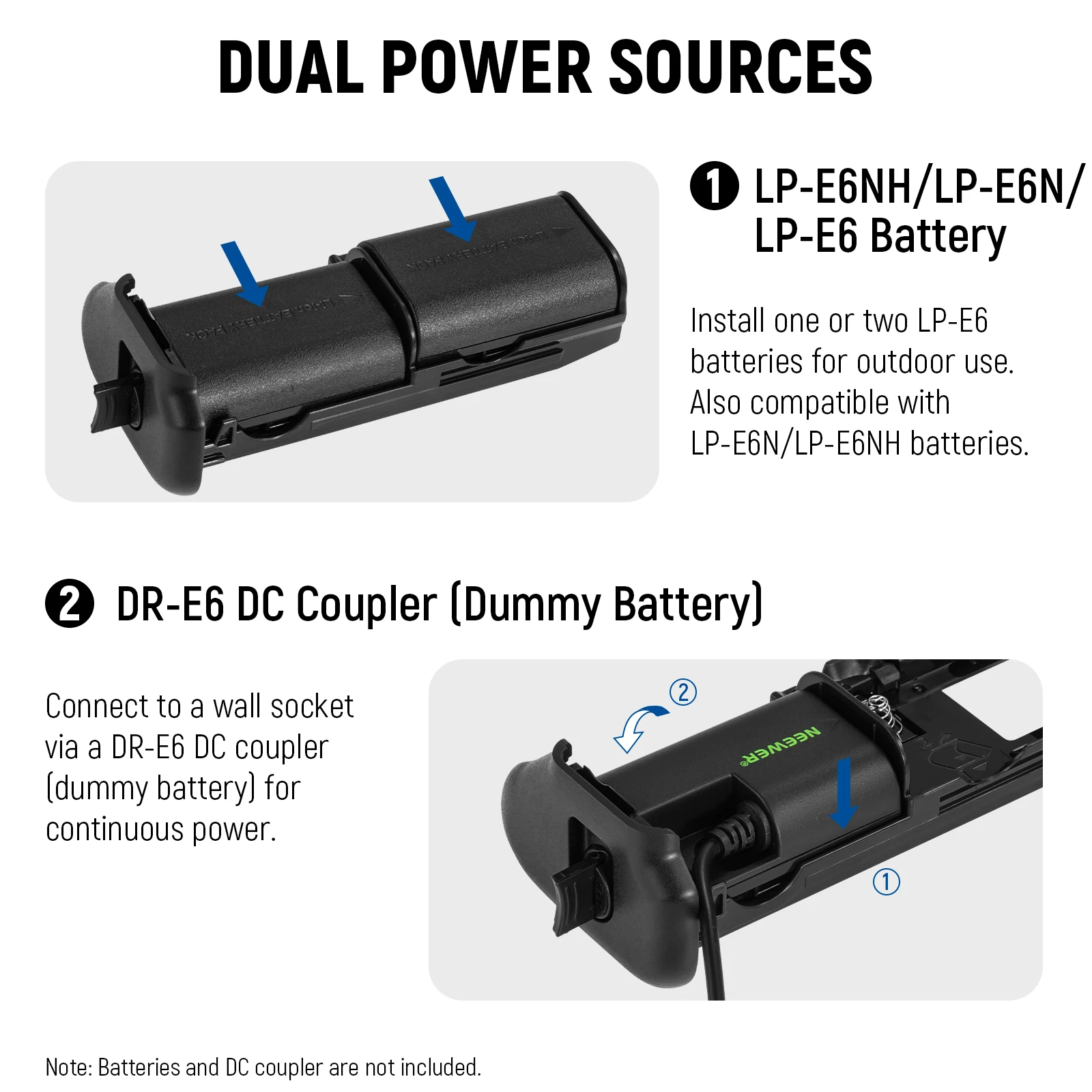 NEEWER Camera Battery Handle Grip Replacement for BG-R10 For Canon EOS R5 R5C R6 R6 Mark II Mirrorless Cameras