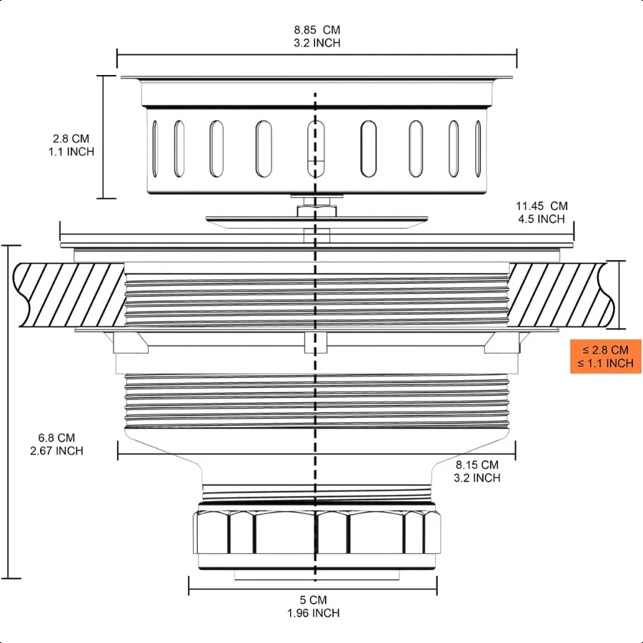 BOTEMY B9171 Слив для кухонной мойки 3 1 2-дюймовый сливной фильтр для кухонной мойки в сборе Комплект из нержавеющей стали Ситечко для раковины Корзина Слив Sto