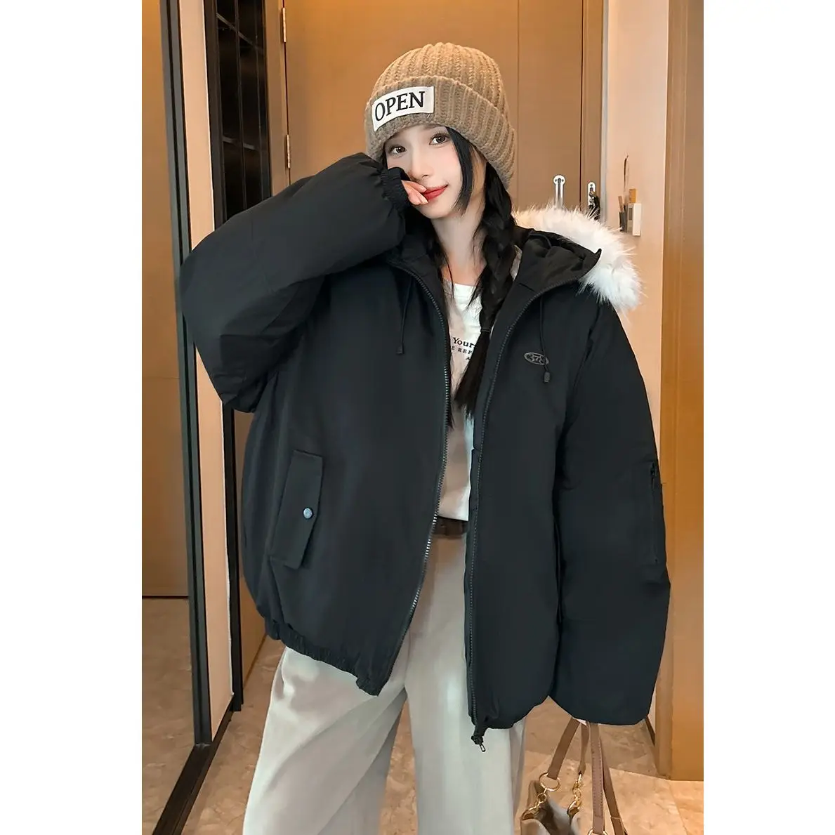 

Parka Invierno Mujer Womens Padded Thick Coat Solid Color Fashionable Feminine Feature Slim Short Collared Structure Couple'S Ol