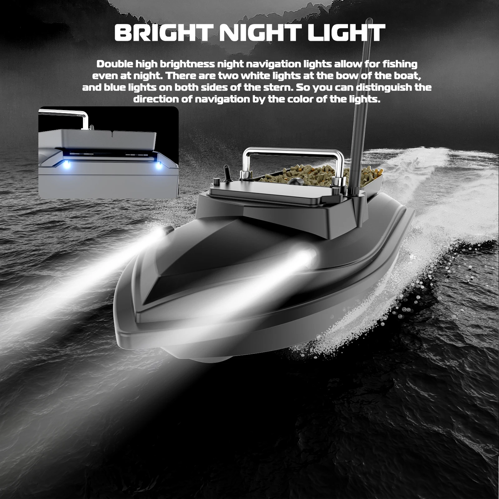 Smart Fishing Bait Boat 500m Radio Remote Control Fishing Bait Boat Lure Fishing RC Bait Boat Fishing 2KG Loading Night Light