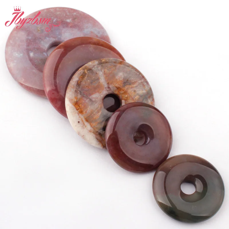 30,40,50mm Natural Donut Indian Agates Stone Beads for DIY Accessories Charms Pendant Bracelet Necklace Jewelry Making 1 Pcs