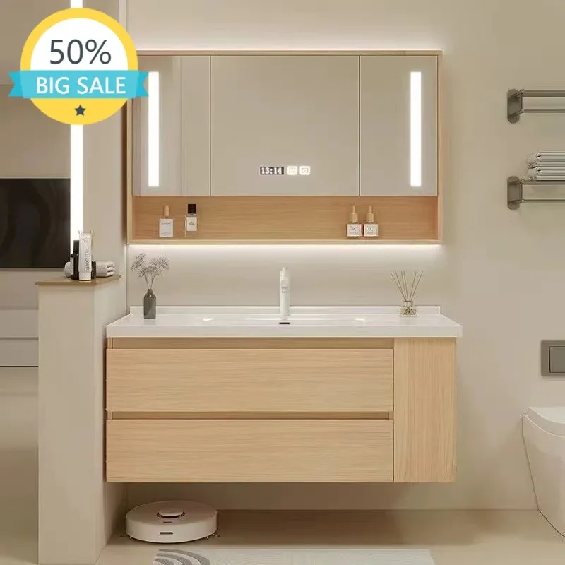 Floating Bathroom Vanity with Ceramic Integrated Sink Combo, Wall Mounted Storage Cabinet with 2 Drawers Faucet & Pop Up Drain