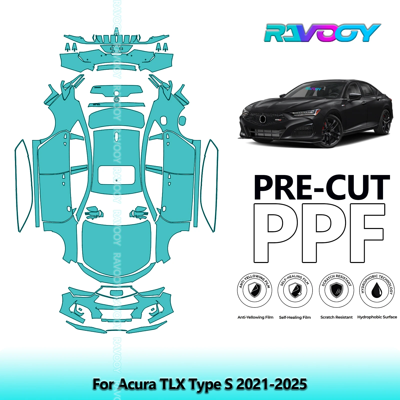 RAVOOY 8.5Mil Custom-Fit Precut TPU PPF Full Vehicle Clear Bra Stone Guard EU UK For Acura TLX Type S 2021-2026