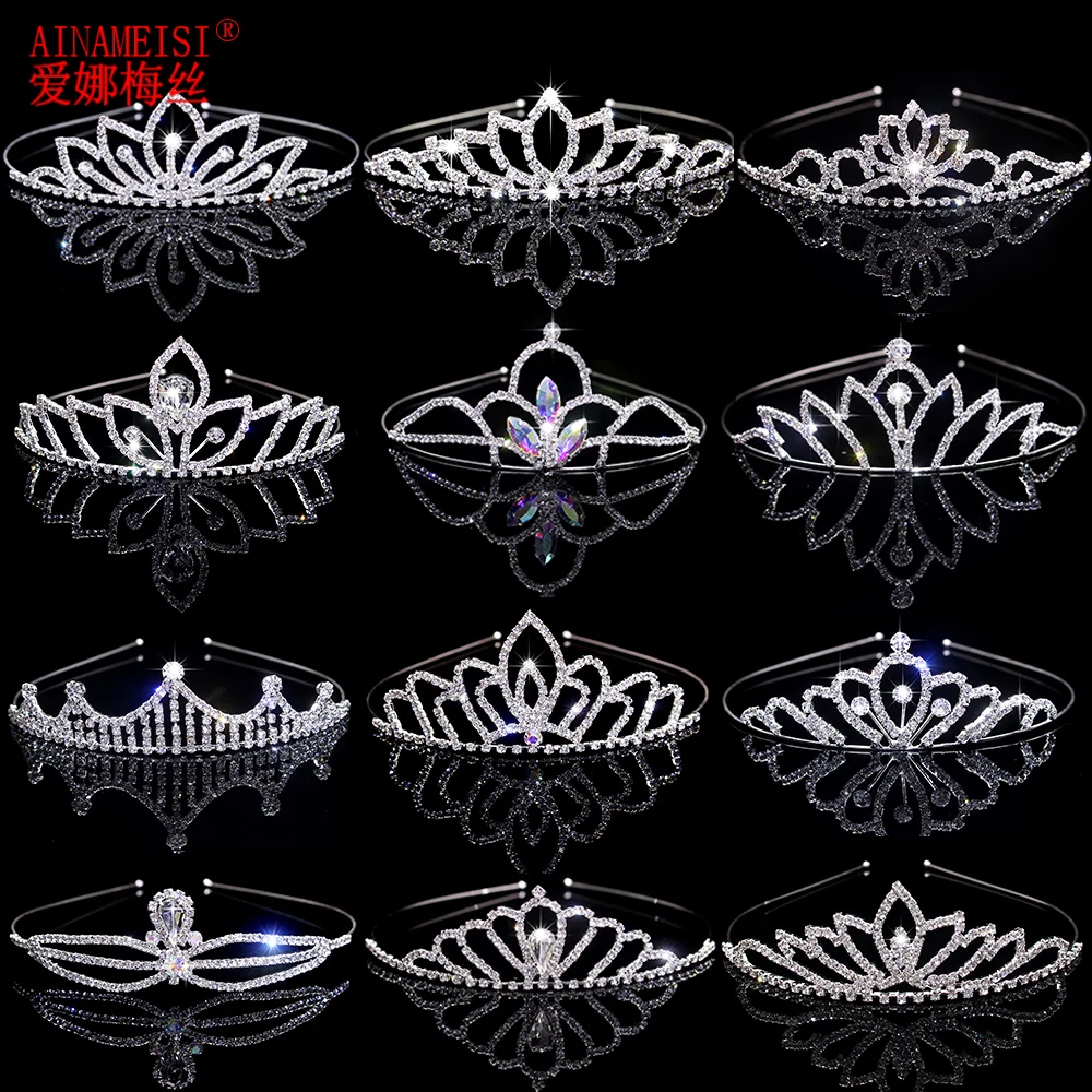 AINAMEISI Exquisite Bride Crystal Love Headdress Female Children's Birthday Party Wedding Prom Crown Headdress Accessories