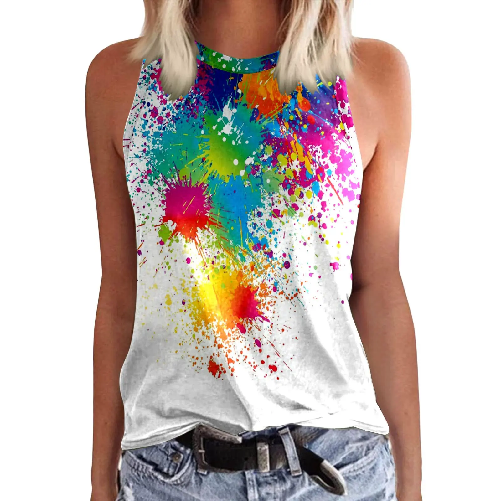 Kolorowe kwiatowe podkoszulki z nadrukiem 3D moda damska O-Neck kamizelka bez rękawów Streetwear letnia Casual Camisole dziewczyna odzież damska — zdjęcie 4