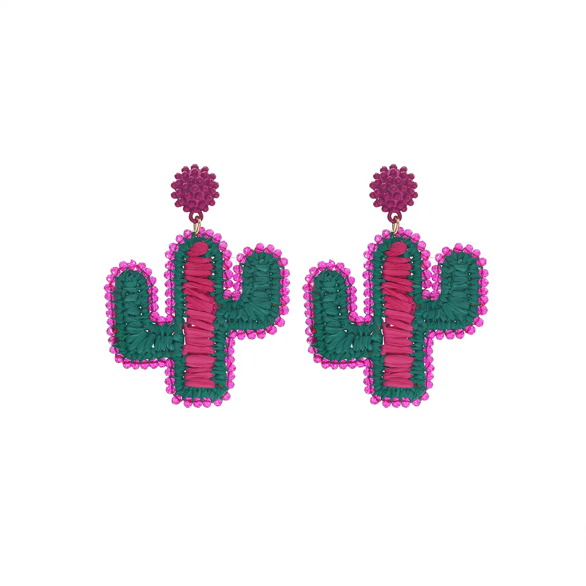 

ZAA Trendy Women Jewelry Handmade Raffia Plant Cactus Drop Earrings Personality Holiday Party Statement Accessories Ladies Gifts