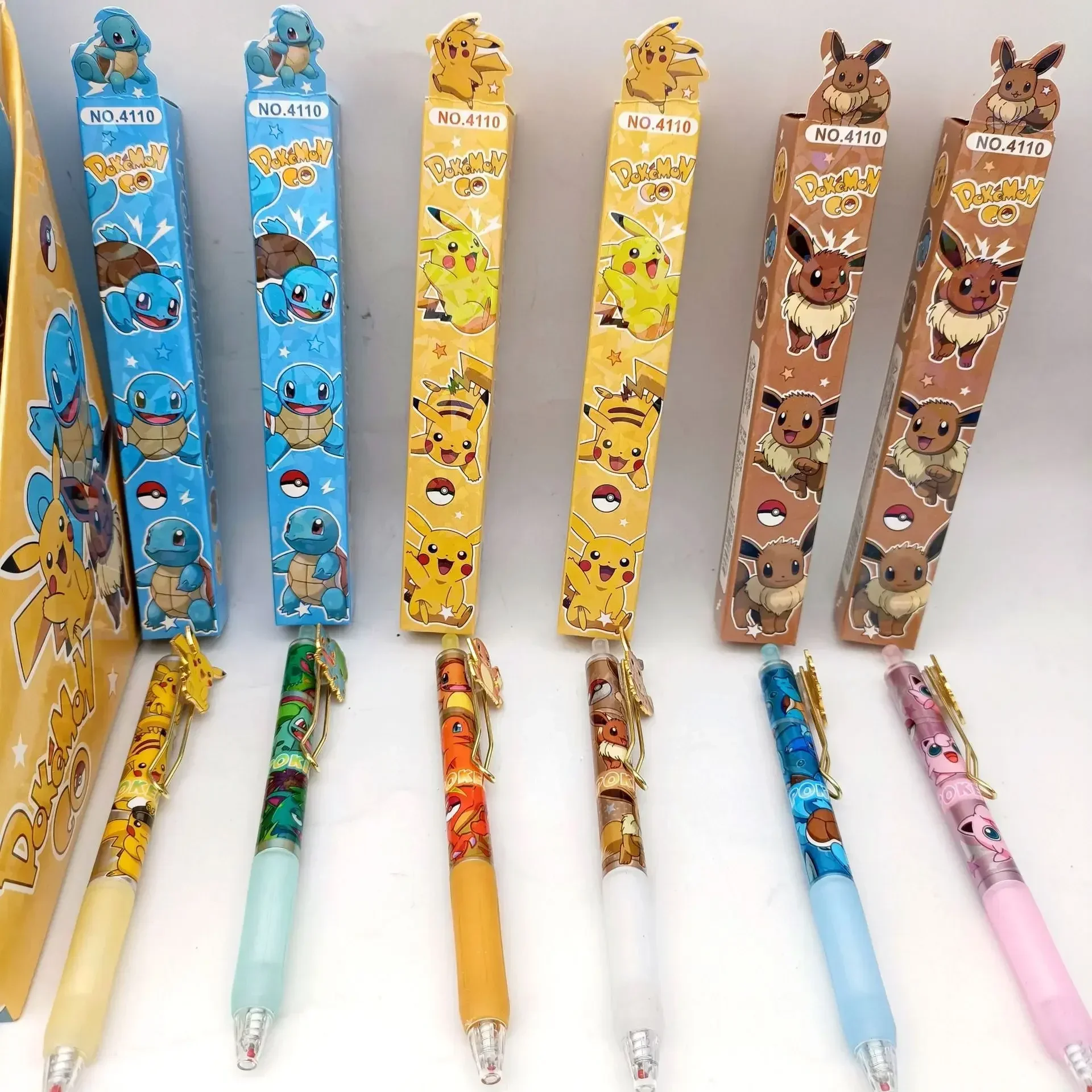 6 Random 1 Pokemon Eevee Pikachu Charmander Bulbasaur Anime Gel Pen Cartoon Plastic Pen Student Child Cute Stationery Gifts