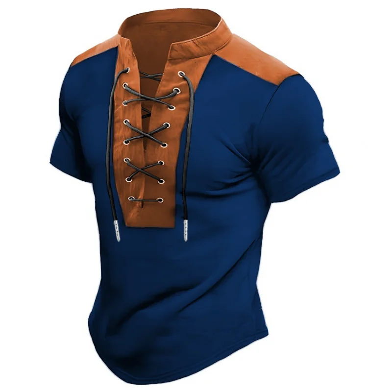 Hot-Selling Men's Summer Short Sleeve Crew NeckTT-shirt European and American Style Drawstring Decoration American StylePOLOShir