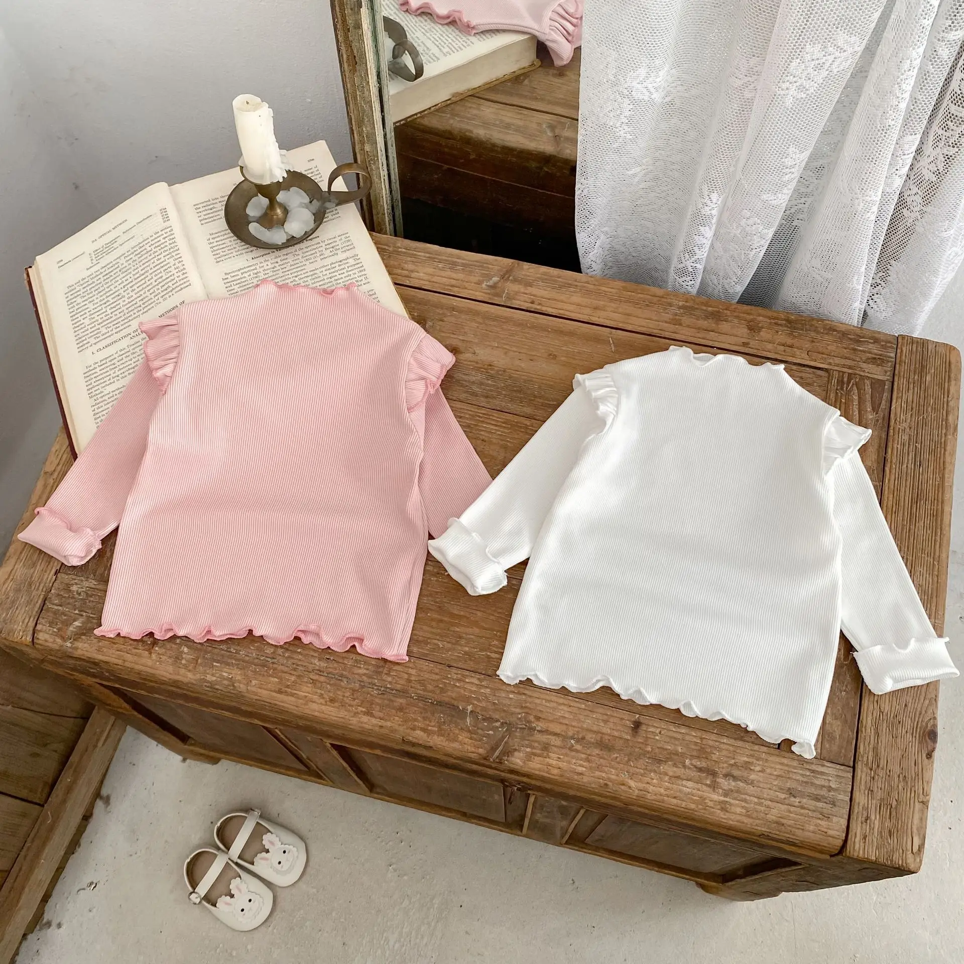 2025 Autumn New Baby Long Sleeve T Shirts Cotton Girls Cute Ribbed Bottoming Shirts Toddler Solid Versatile Tops Infant Clothes