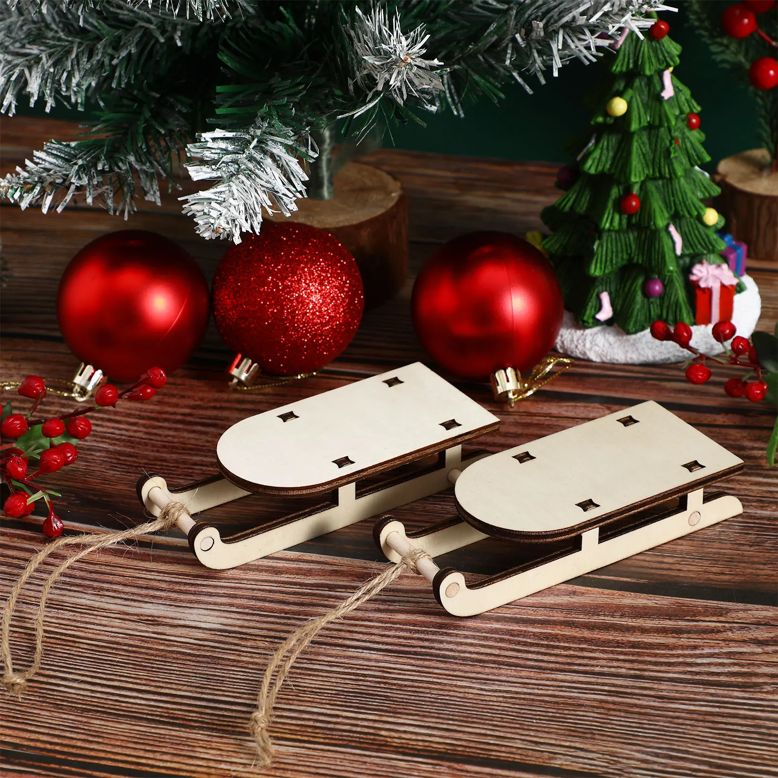 

6 шт. деревянные сани, украшение, мини-настольная нить, рождественский кулон, домашний офис, праздничное украшение, праздничные поделки